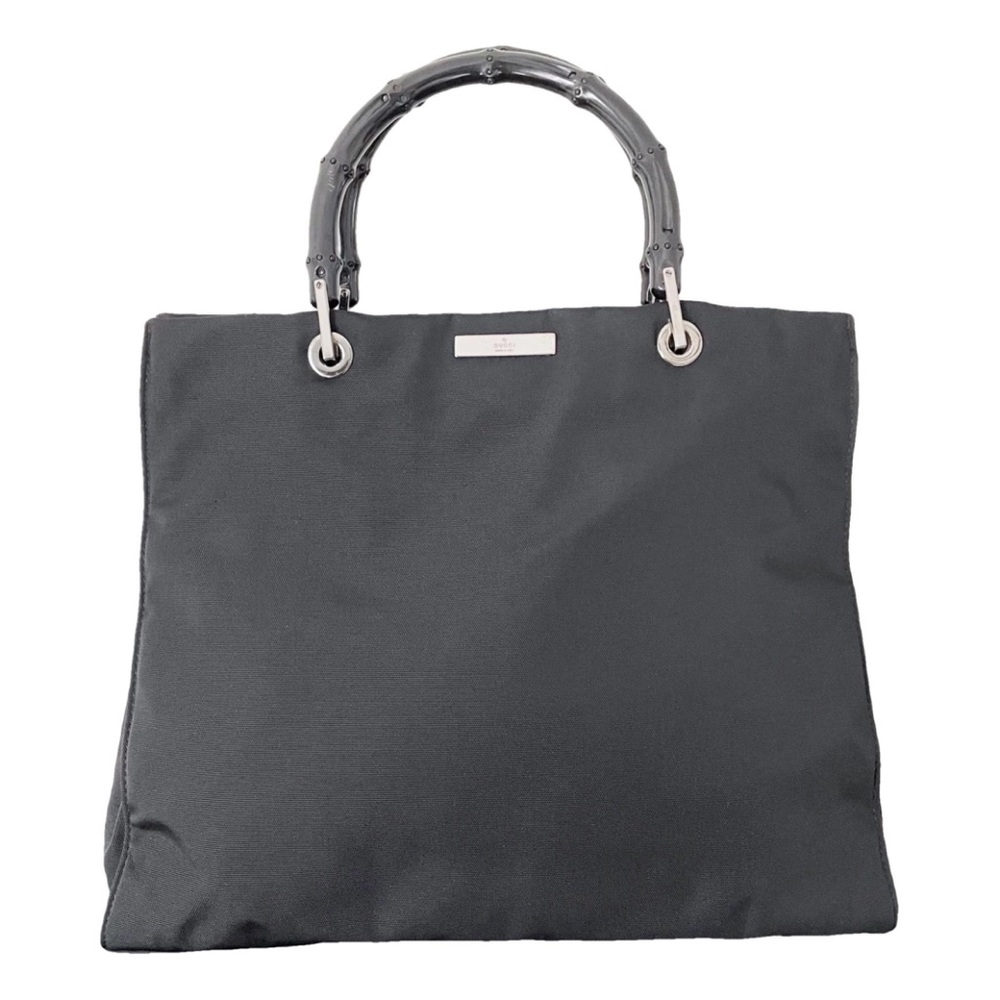 Gucci black nylon black bamboo handle vintage tote bag
